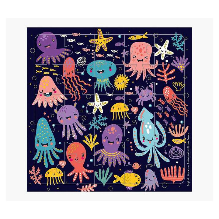 Pictura Tarjeta Puzzle - 15.5x15.5cm - Tematica Animales Marinos - 25 Piezas - Incluye Tarjeta Plegada y Sobre Blanco - Certifi