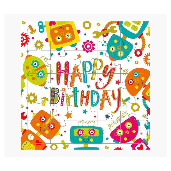 Pictura Tarjeta Puzzle - 15.5x15.5cm - Tematica de Robots - 25 Piezas - Incluye Tarjeta Plegada y Sobre Blanco - Certificacion