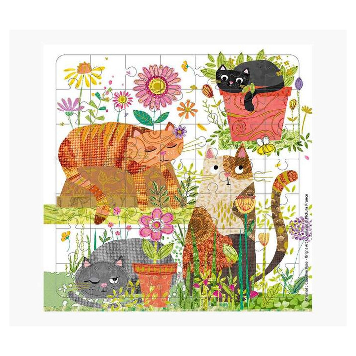 Pictura Tarjeta Puzzle de Gatos - 15.5x15.5cm - 49 Piezas - Tematica Felina - Incluye Sobre Blanco - Certificacion FSC