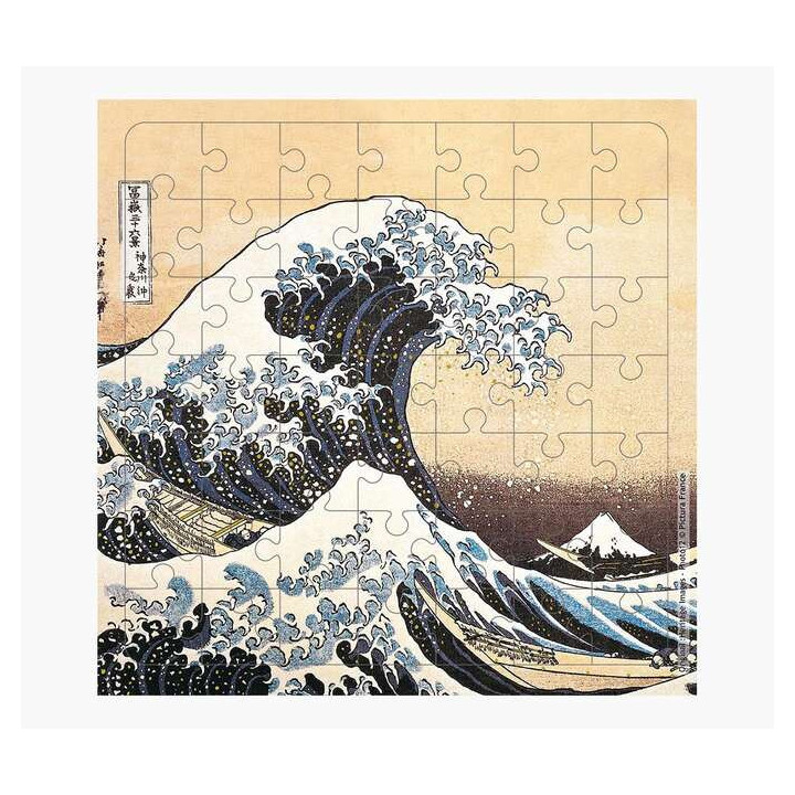 Pictura Tarjeta Puzzle - 15.5x15.5cm - Tematica La Gran Ola de Kanagawa - 49 Piezas - Incluye Tarjeta Plegada y Sobre Blanco -