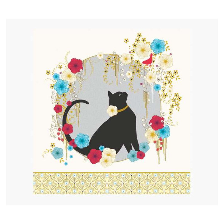 Pictura Tarjeta Arabesque - 16x16cm - Tematica Gato Negro - Tarjeta Triptica sin Envoltorio - Incluido Sobre Blanco - Papel con