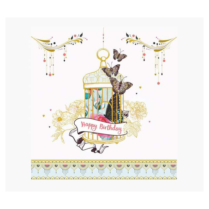 Pictura Tarjeta Arabesque - 16x16cm - Tematica Jaula de Pajaros - Tarjeta Triptica sin Envoltorio - Incluye Sobre Blanco - Pape