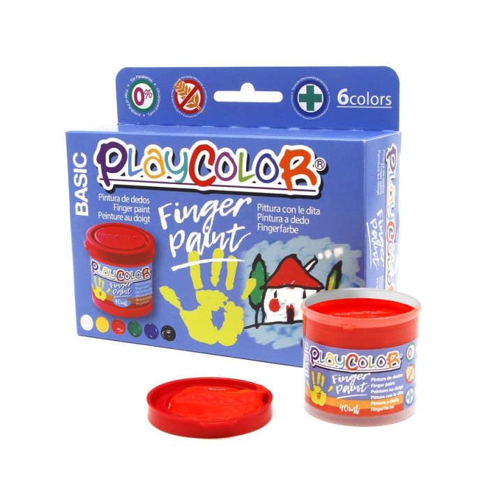 PlayColor Basic Finger Paint Pack de 6 Botes de Pintura para Dedos 40ml - Testado Dermatologicamente - Secado Rapido - Sin Diso