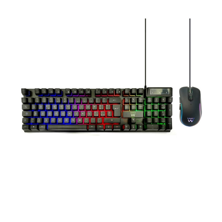 Ewent Pack Teclado + Raton Gaming - Iluminacion RGB - Disposicion Italiana QWERTY IT - 3600dpi - 12 Teclas Multimedia - Cable d