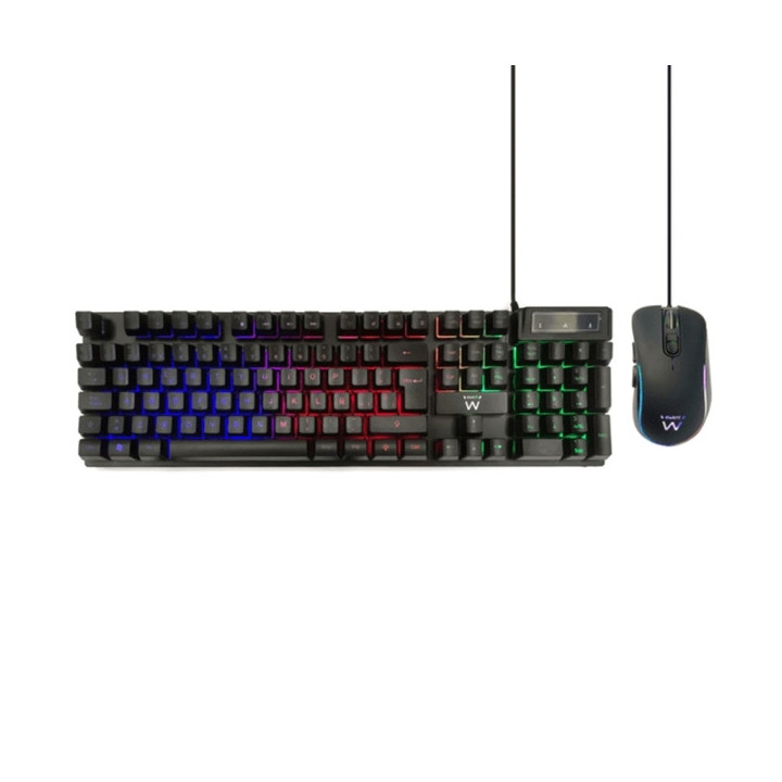 Ewent Pack Teclado + Raton Gaming - Iluminacion RGB - Disposicion QWERTY ES - 3600dpi - Cable de 1.5m - Anti-Ghosting - Color N