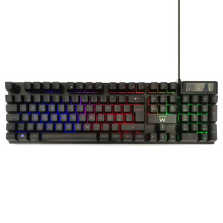 Ewent Teclado Gaming de Membrana - Iluminacion RGB - Disposicion Portuguesa QWERTY PT - Cable de 1.5m - 12 Teclas Multimedia -