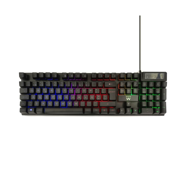 Ewent Teclado Gaming de Membrana - Iluminacion RGB - Disposicion Portuguesa QWERTY PT - Cable de 1.5m - 12 Teclas Multimedia -