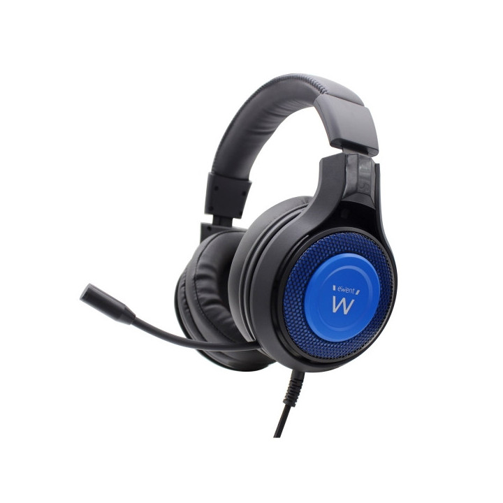 Ewent Auriculares Gaming - Microfono Integrado - Diadema Ajustable - Cable de 1.8m - Color Negro/Azul