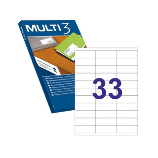 Multi3 Pack de 16.500 Etiquetas Rectangulares 70x25.4mm - 500 Hojas por 33 Etiquetas - Adhesivo Permanente - Cantos Rectos - Co