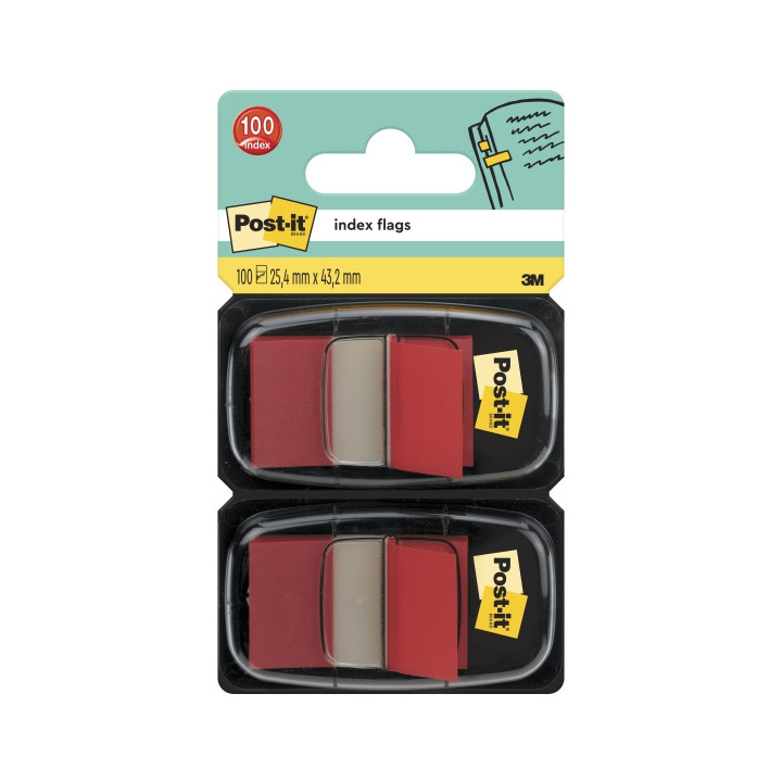 Post-It Index Pack de 2 Dispensadores con 50 Marcadores de Indice Reposicionables - Forma Rectangular - Color Rojo