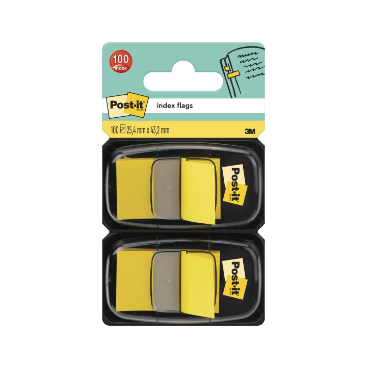 Post-It Index Pack de 2 Dispensadores con 50 Marcadores de Indice Reposicionables - Forma Rectangular - Color Amarillo Claro