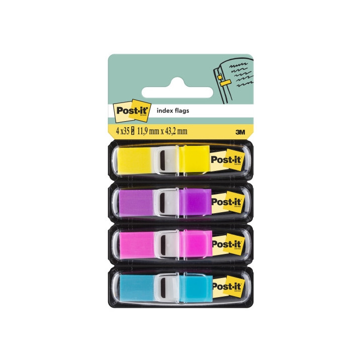 Post-It Index Pack de 4 Dispensadores con 35 Marcadores de Indice Reposicionables - Forma Rectangular - Colores Surtidos