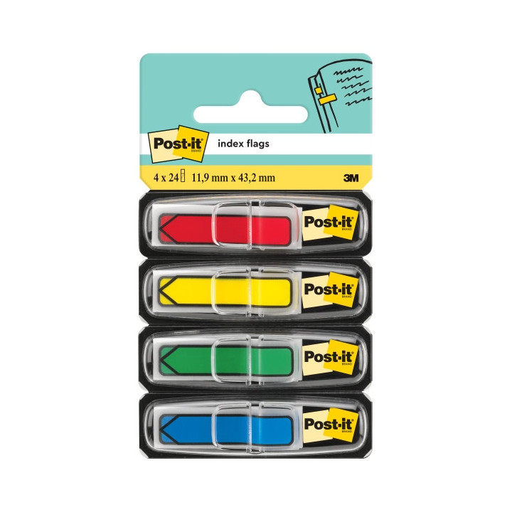 Post-It Index Pack de 4 Dispensadores con 24 Marcadores de Indice Reposicionables - Forma Rectangular - Colores Surtidos