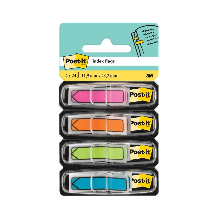 Post-It Index Pack de 4 Dispensadores con 24 Marcadores de Indice Reposicionables - Forma Rectangular - Colores Surtidos