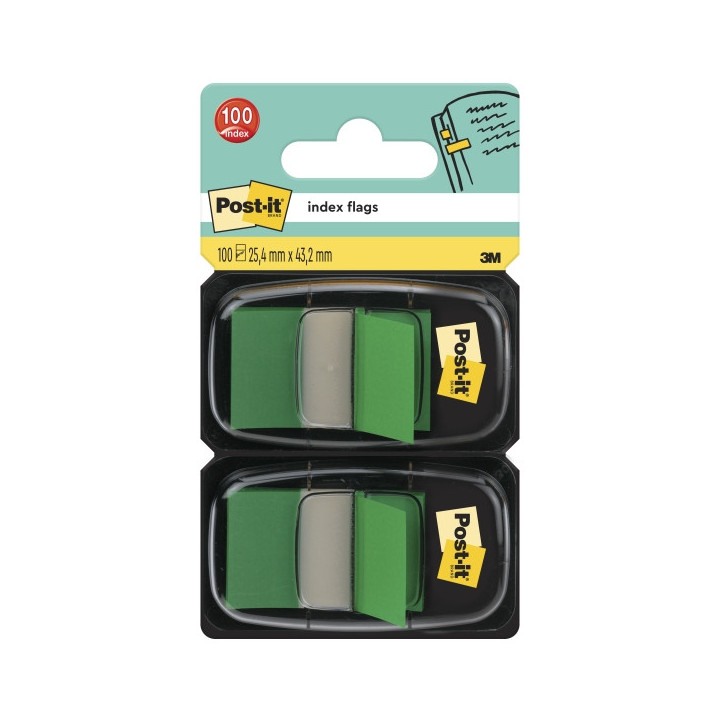 Post-It Index Pack de 2 Dispensadores con 50 Marcadores de Indice Reposicionables - Forma Rectangular - Color Verde