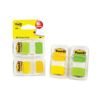 Post-It Index Pack de 2 Dispensadores con 50 Marcadores de Indice Reposicionables - Forma Rectangular - Color Verde