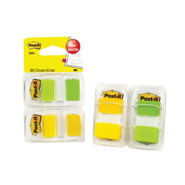 Post-It Index Pack de 2 Dispensadores con 50 Marcadores de Indice Reposicionables - Forma Rectangular - Color Verde