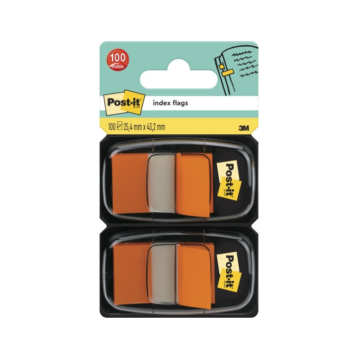 Post-It Index Pack de 2 Dispensadores con 50 Marcadores de Indice Reposicionables - Forma Rectangular - Color Naranja