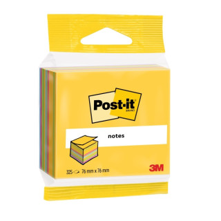 Post-It Cubo de 325 Notas Adhesivas Reposicionables - Forma Cuadrada - Colores Surtidos