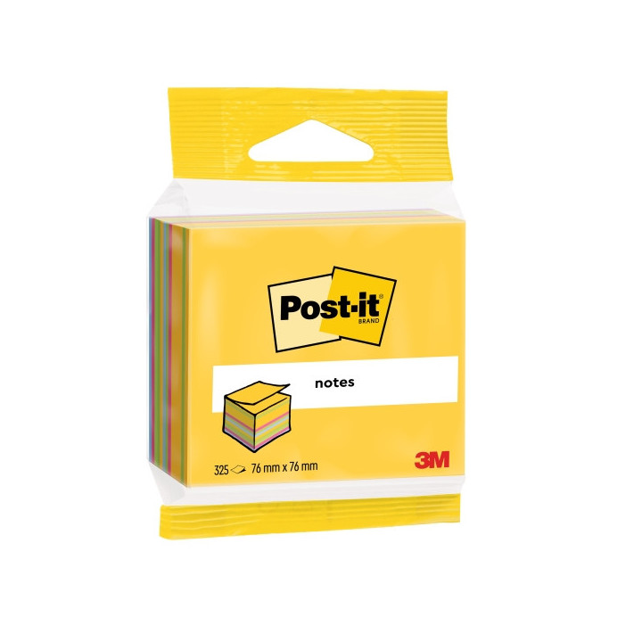 Post-It Cubo de 325 Notas Adhesivas Reposicionables - Forma Cuadrada - Colores Surtidos