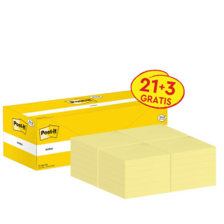 Post-It Pack de 24 Blocs de 100 Notas Adhesivas Reposicionables - Forma Cuadrada - 76x76mm - Color Amarillo Claro
