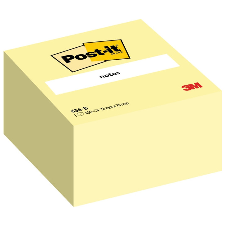 Post-It Cubo de 450 Notas Adhesivas Reposicionables - Forma Cuadrada - 76x76mm - Color Amarillo Claro