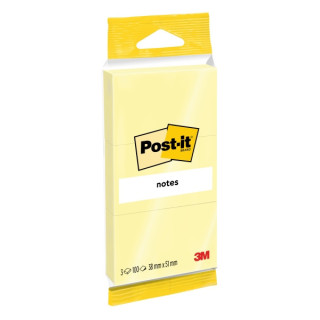 Post-It Pack de 3 Blocs de 100 Notas Adhesivas Reposicionables - 38x51mm - 100% PEFC - Color Amarillo Claro