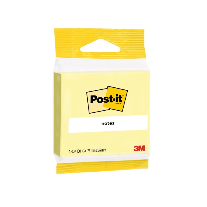 Post-It Bloc de 100 Notas Adhesivas Reposicionables - Forma Cuadrada - 76x76mm - Color Amarillo Claro