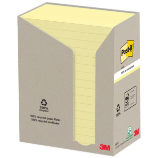 Post-It Pack de 16 Blocs de 100 Notas Adhesivas Recicladas - Forma Rectangular - 76x127mm - Color Amarillo Claro