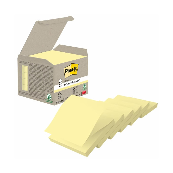 Post-It Pack de 6 Blocs de 100 Z-Notas Adhesivas Recicladas - Forma Cuadrada - 76x76mm - Color Amarillo Claro