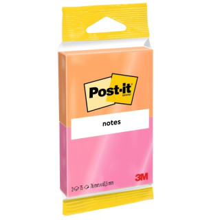 Post-It Pack de 2 Blocs de 75 Notas Adhesivas Reposicionables - Forma Rectangular - 76x63.5mm - Colores Surtidos