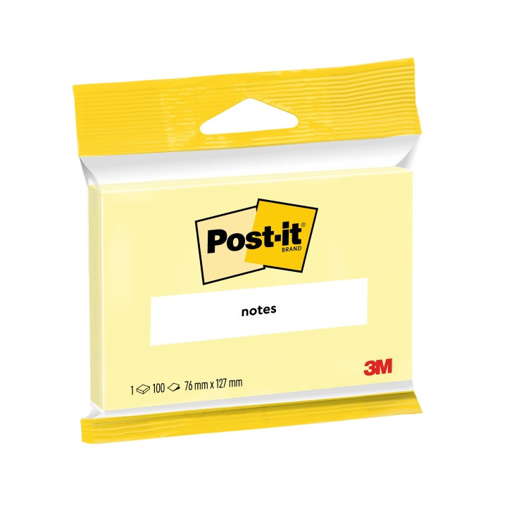Post-It Bloc de 100 Notas Adhesivas Reposicionables - 76x127mm - 100% PEFC - Color Amarillo Claro