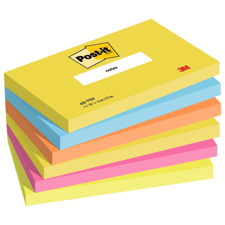 Post-It Pack de 6 Blocs de 100 Notas Adhesivas Reposicionables - Forma Rectangular - 76x127mm - Colores Surtidos