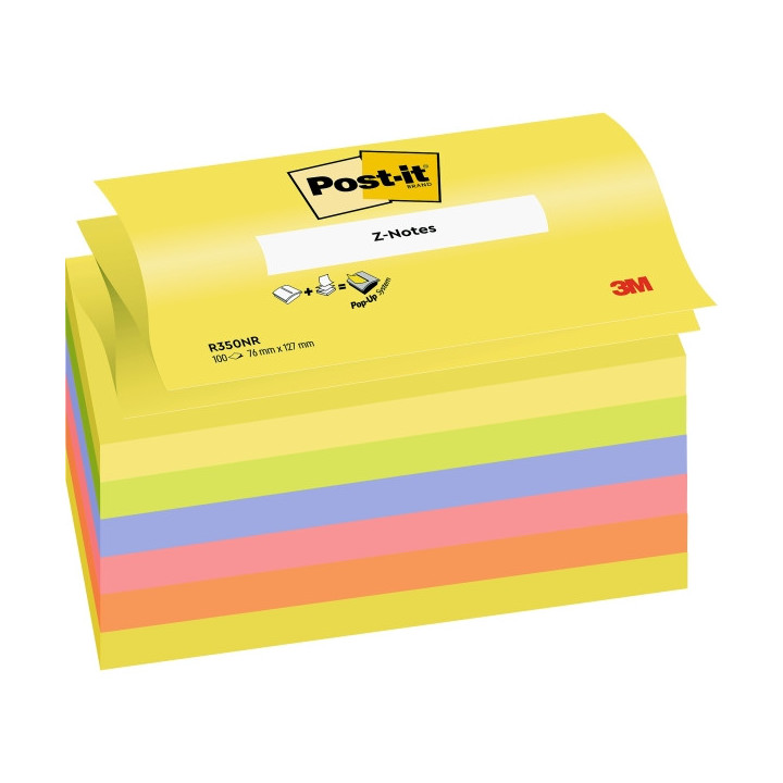 Post-It Pack de 6 Blocs de 100 Z-Notas Adhesivas Reposicionables - Forma Rectangular - 76x127mm - Colores Surtidos