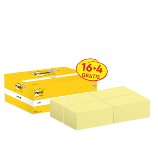 Post-It Pack de 20 Blocs de 100 Notas Adhesivas Reposicionables - Forma Rectangular - 76x127mm - Color Amarillo Claro