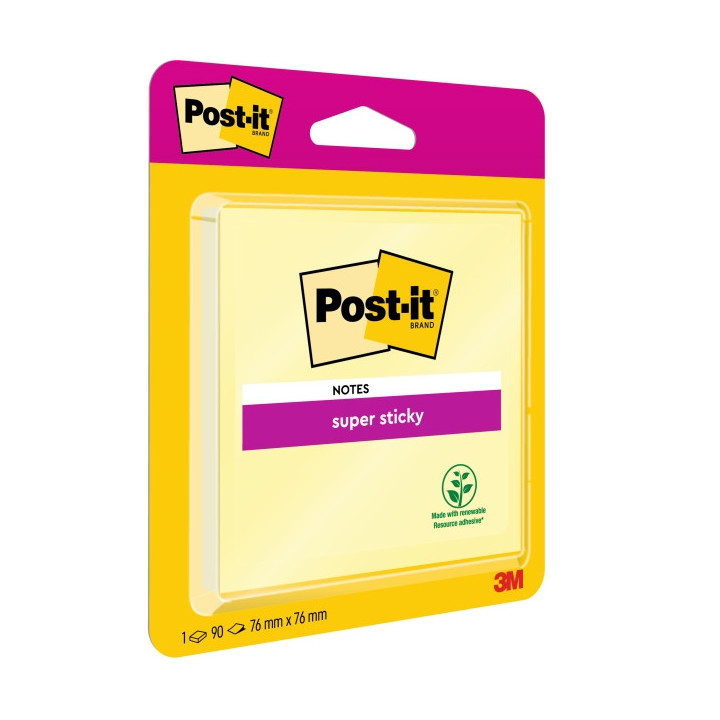 Post-It Super Sticky Bloc de 90 Notas Adhesivas Reposicionables - 76x76mm - 100% PEFC - Color Amarillo Claro