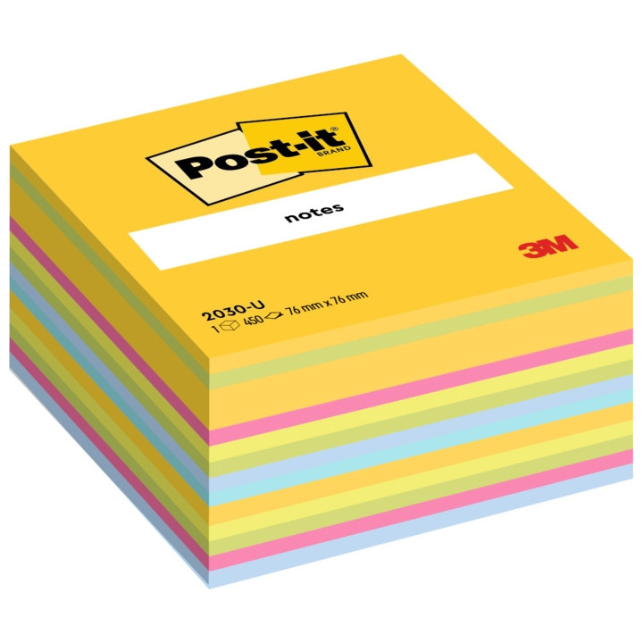 Post-It Cubo de 450 Notas Adhesivas Reposicionables - Forma Cuadrada - 76x76mm - Colores Surtidos