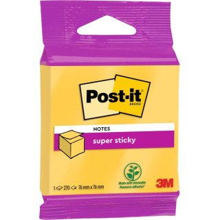 Post-It Super Sticky Cubo de 270 Notas Adhesivas Reposicionables - Forma Cuadrada - 76x76mm - Color Amarillo
