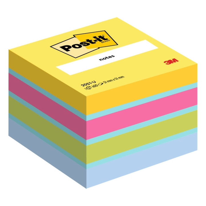 Post-It Cubo de 400 Notas Adhesivas Reposicionables - Forma Cuadrada - 51x51mm - Colores Surtidos