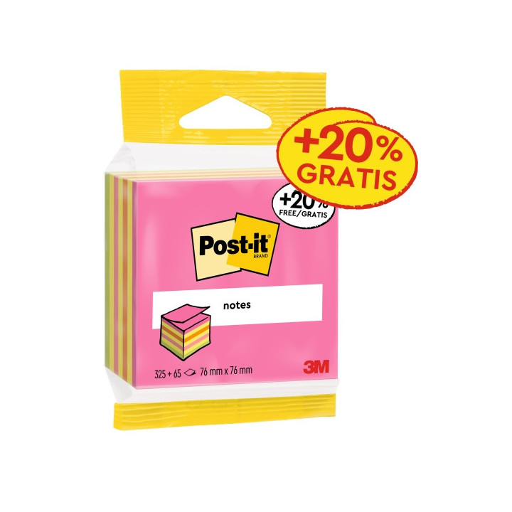 Post-It Cubo de 400 Notas Adhesivas Reposicionables - Forma Cuadrada - 76x76mm - Colores Surtidos