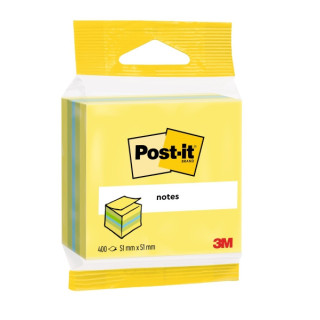 Post-It Cubo de 400 Notas Adhesivas Reposicionables - Forma Rectangular - 51x51mm - Colores Surtidos