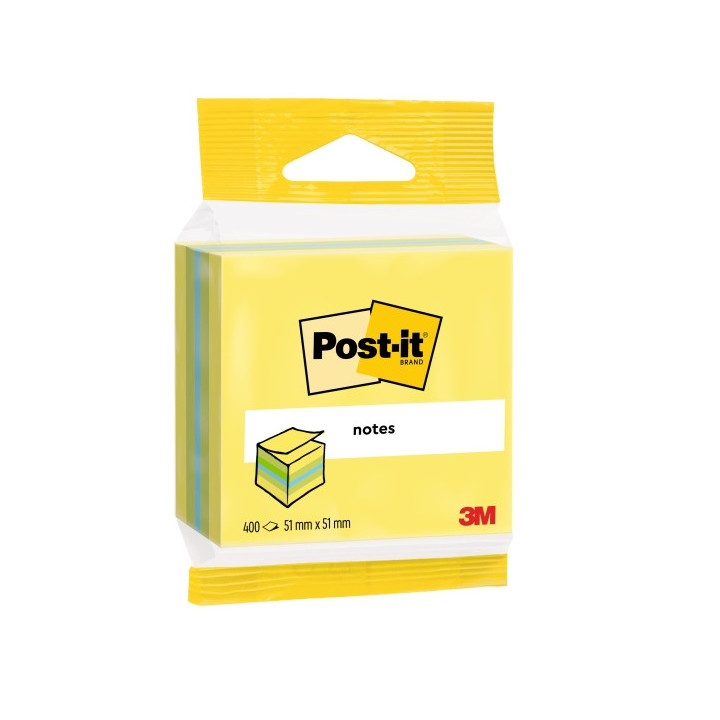 Post-It Cubo de 400 Notas Adhesivas Reposicionables - Forma Rectangular - 51x51mm - Colores Surtidos