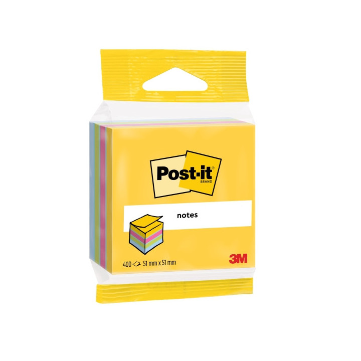 Post-It Cubo de 400 Notas Adhesivas Reposicionables - Forma Cuadrada - 51x51mm - Colores Surtidos