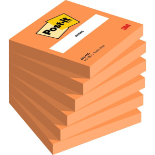 Post-It Pack de 6 Blocs de 100 Notas Adhesivas Reposicionables - Forma Cuadrada - 76x76mm - Color Naranja