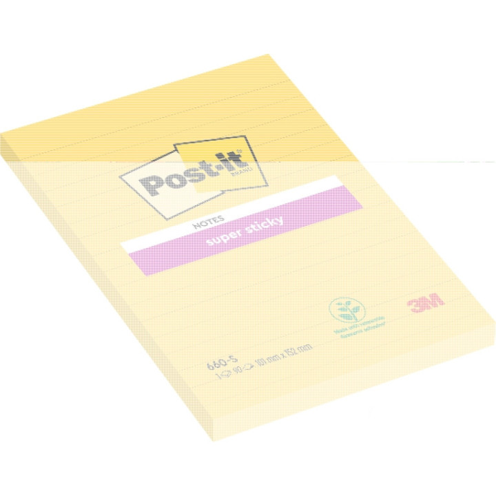 Post-It Super Sticky Pack de 6 Blocs de 75 Notas Adhesivas Reposicionables - Forma Rectangular - 101x152mm - Color Amarillo Cla