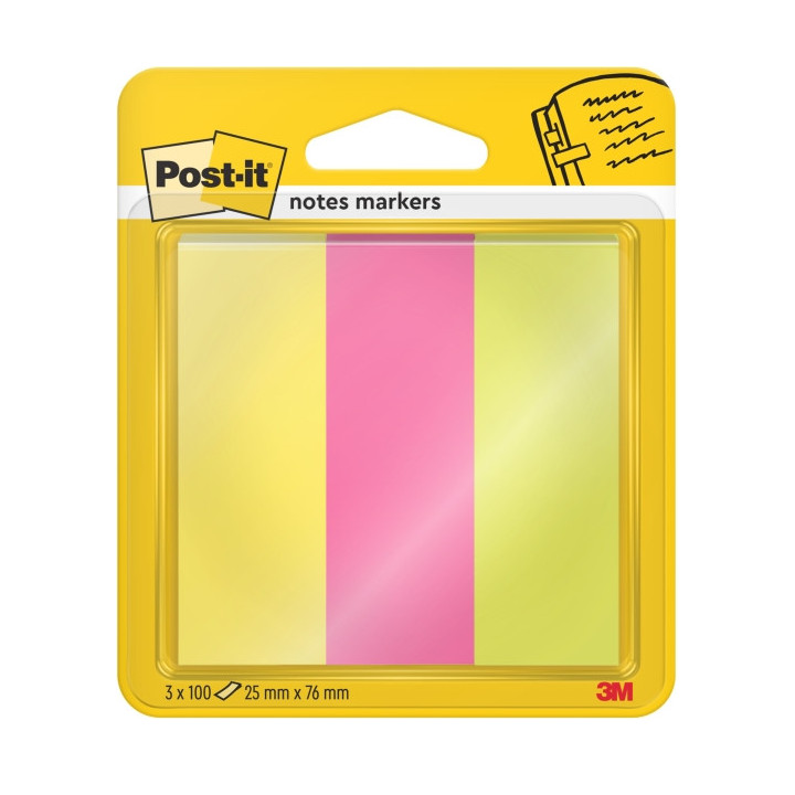 Post-It Pack de 3 Blocs de 100 Marcadores Reposicionables - Forma Rectangular - Colores Surtidos