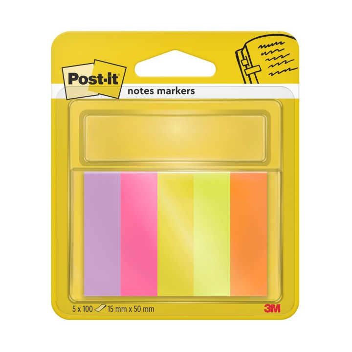 Post-It Pack de 5 Blocs de 100 Marcadores Reposicionables - Forma Rectangular - Colores Surtidos