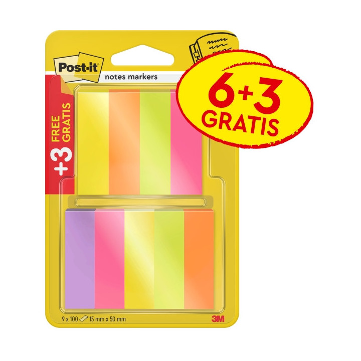 Post-It Pack de 9 Blocs de 100 Marcadores Reposicionables - Forma Rectangular - Colores Surtidos