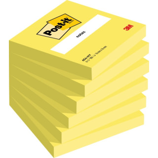 Post-It Pack de 6 Blocs de 100 Notas Adhesivas Reposicionables - Forma Cuadrada - 76x76mm - Color Amarillo Claro