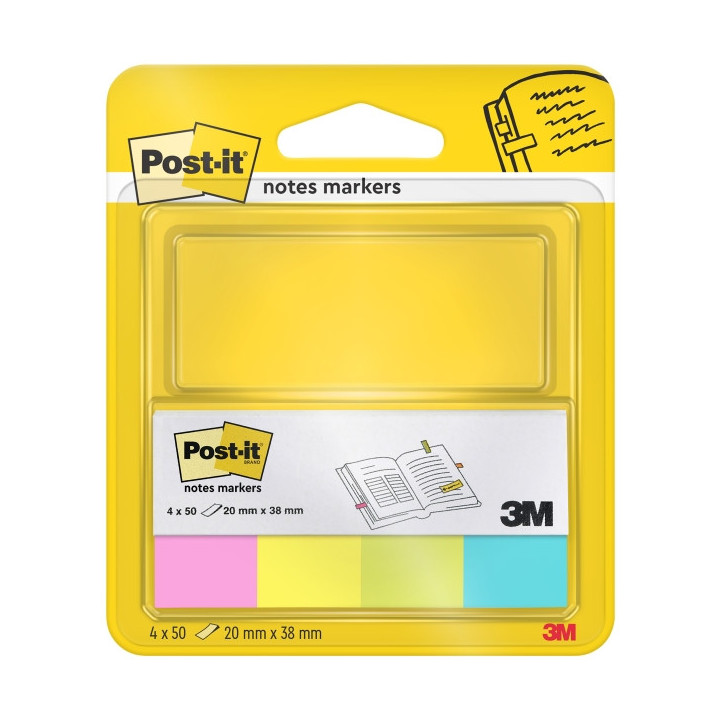 Post-It Pack de 4 Blocs de 50 Marcadores Reposicionables - Forma Rectangular - Colores Surtidos